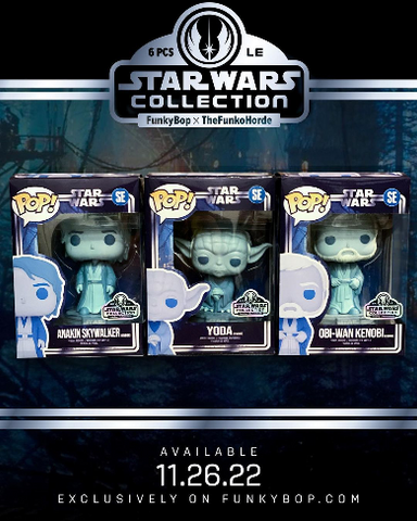 Star Wars Collection -  Yoda/Anakin Skywalker/Obi-Wan Kenobi (Force Ghost) (Glow in the Dark) (6 PCS LE) Funky Bop X The Funko Horde Custom Exclusive - Individually Boxed Bundle